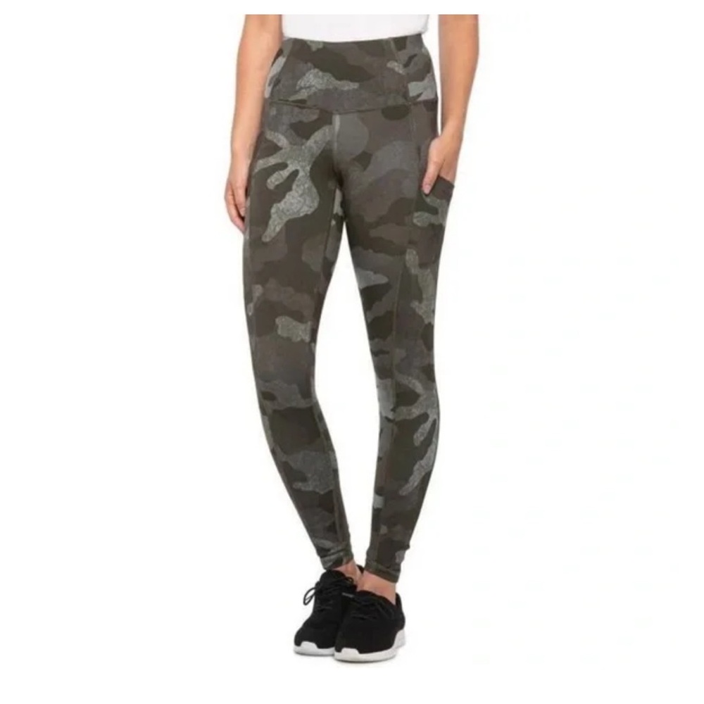 The North Face Army Green Camo Yoga Leggings side Pockets EUC Size Small